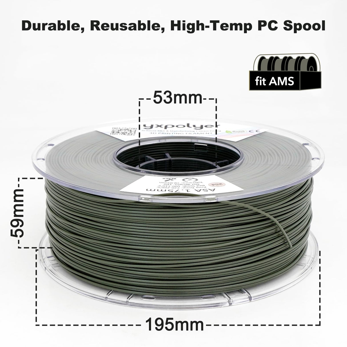 ASA Filament 1.75mm 1kg Olive Green, UV & Heat & Weather Resistant 3D Printer Filament for Outdoor Camping Hiking Beach Playing, with AMS-Compatible Spool yxpolyer