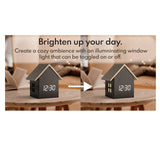 Driini Digital House Shaped Alarm Clock with Temperature Display (Dark Wood) – Modern Aesthetic with Cute Cube Frame and White LED Dimmer - Perfect Small Desk Clock for Bedside Table or Bedroom Mantle Driini