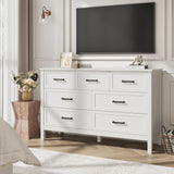 BAZELOR Farmhouse 7 Drawers Dresser for Bedroom, Wood Rustic Wide Chest with Metal Handles, Storage Dressers Organizer for Bedroom, Hallway, Entryway, White BAZELOR