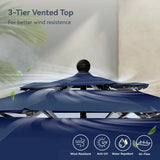 PHI VILLA 5 Piece Outdoor Dining Set with 10ft Umbrella (Navy Blue), Patio Table and Chairs for 4 with Lightweight Folding Dining Chairs & Metal Square Dining Table for Yard, Garden and Deck PHI VILLA