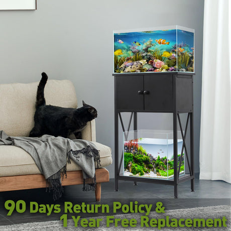 LAQUAL 10 Gallon Fish Tank Stand with Cabinet, Double Aquarium Stand for 10 & 5 Gallon Fish Tank, Heavy Metal Stand with Stable Structure, Adjustable Table Feet & Anti-tilt Device - Black LAQUAL