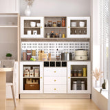 VOWNER Pantry Cabinet, Kitchen Storage Cabinet, Freestanding Buffet Hutch with Pegboard, Cup Holder, Power Outlet, 4 Doors & 3 Drawers, Cupboard with Microwave Shelf & Wine Racks (White and Oak Color) VOWNER