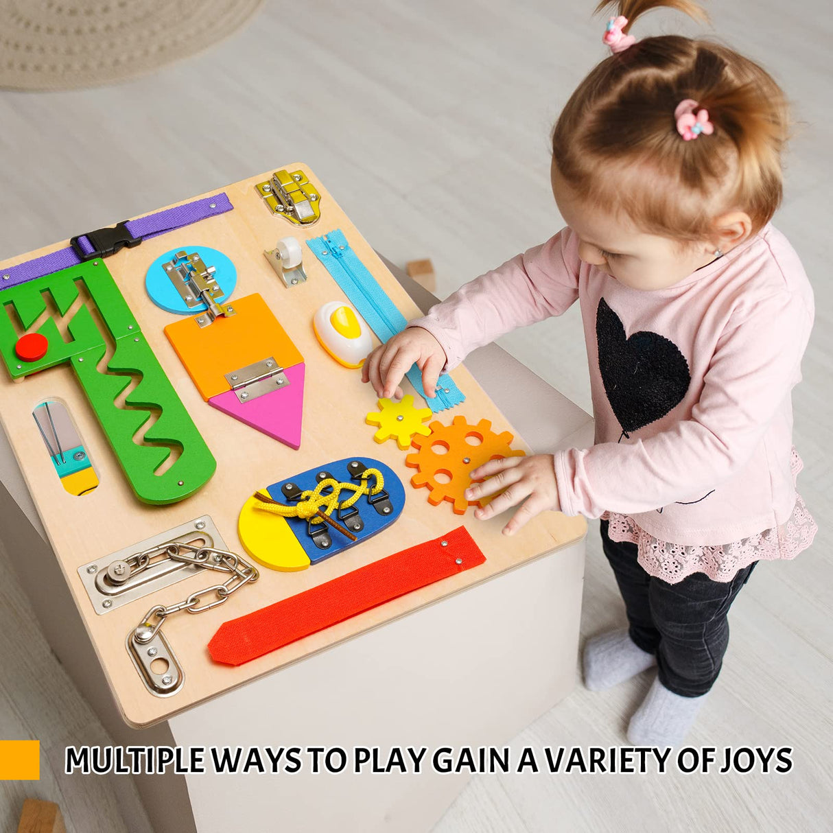 Montessori Busy Board for Toddlers, Wooden Sensory Toys, Preschool Learning Activities for Fine Motor Skills Travel Toy, Basic Life Skills Educational Gifts for 1 2 3 Years Old Kids Boys Girls ABERLLS