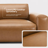 COLAMY 95Inches Oversized PU Leather Sofa for Living Room-Down Filled 3-Seater Modern Sofa with Extra Deep Seats, Wide Arm-Brown COLAMY