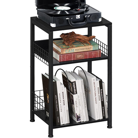 LEBOAHOUS Black Record Player Stand, Tall Turntable Stand with Vinyl Storage Shelf Up to 100 Albums, Couch End Side Table for Small Spaces, Modern Sofa Bedside Tables for Living Room, Bedroom, Office LEBOAHOUS
