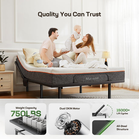 Marsail MS01-1 Split King Adjustable Bed Base with Massage, 4 Ports USB A&C Adjustable Bed Frame with Under-Bed Nightlight, 3 Minutes Assembly, Wireless Control Adjustable Bed with 4 Height Options Marsail