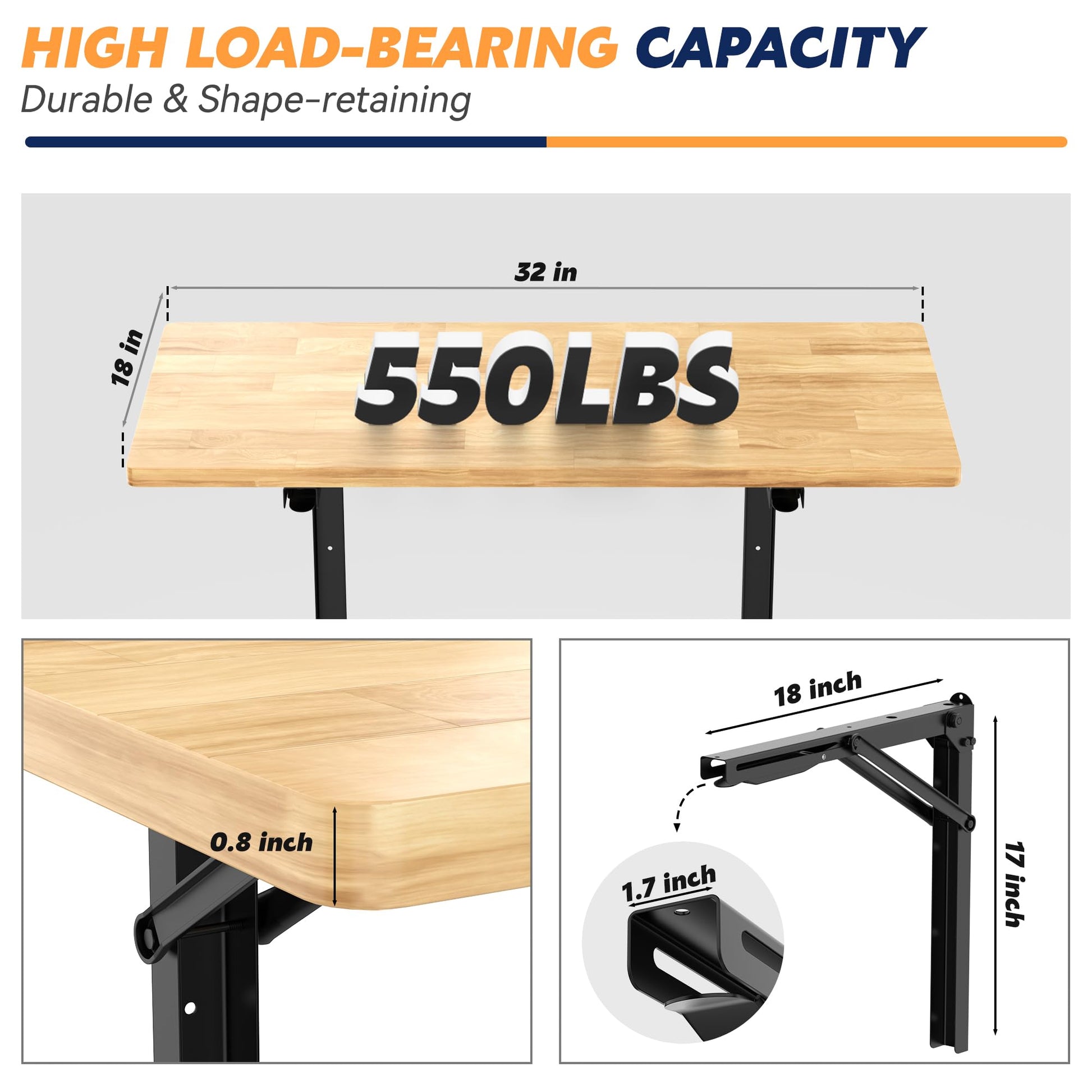 Ultrawall Wall Mounted Folding Workbench, Heavy Duty Foldable Work Table, Collapsible Desk for Workshop, Garage, Office, Home, Holds Up to 550LBS, 32”X18” - WoodArtSupply