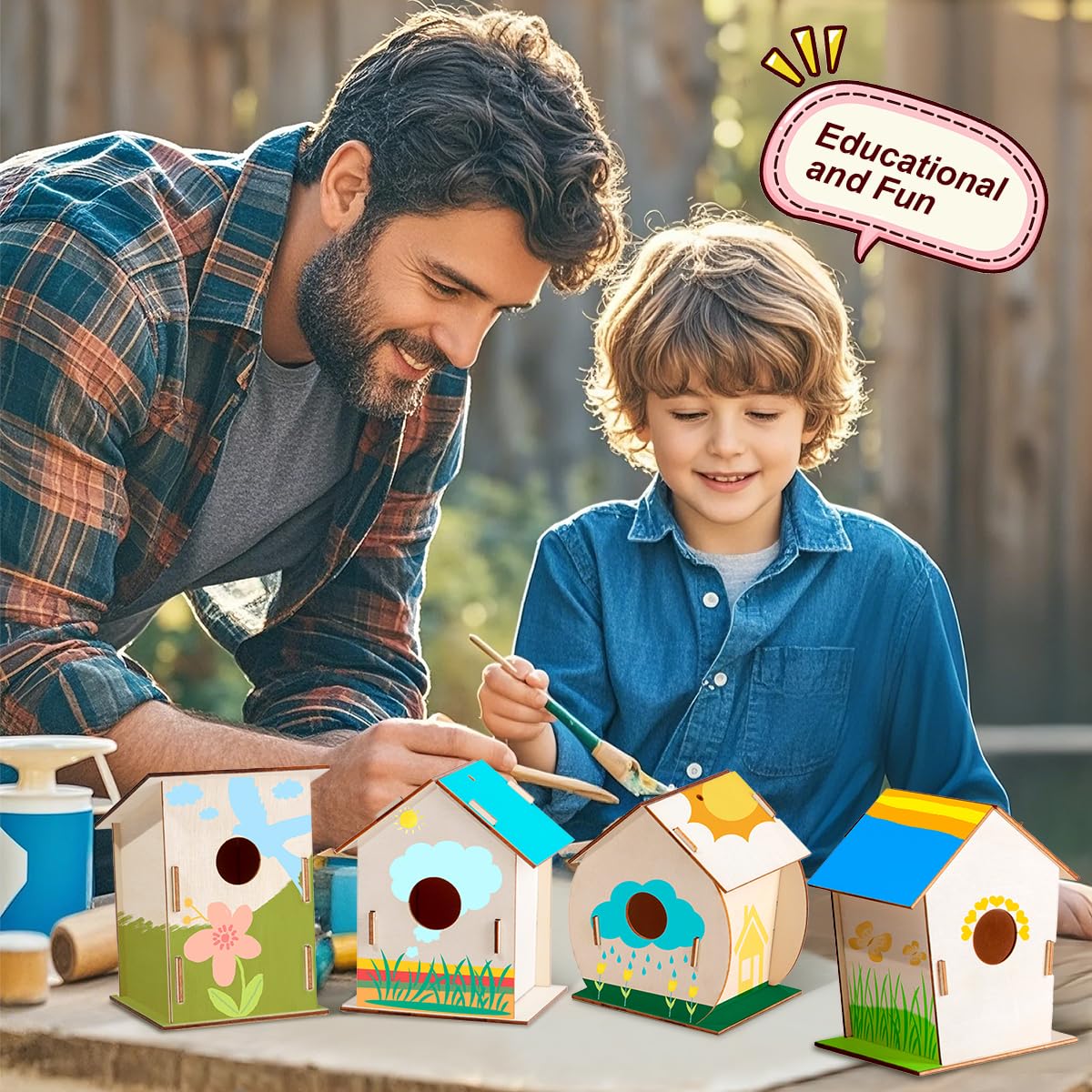24 Sets DIY Wood Birdhouse Bulk for Kids Parties and Classrooms, Art Painting Bird House Craft Kit Unfinished Wood Bird Houses to Paint for Kids 3+ Spring Summer Arts and Craft Projects QUYSK