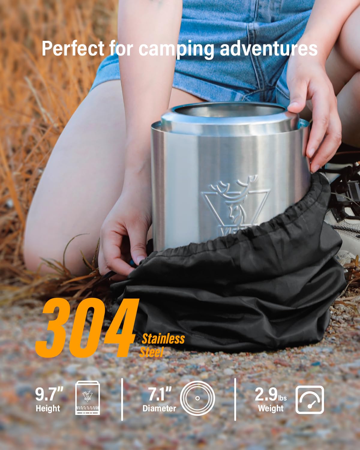 YEFU Tabletop Fire Pit 9.7 x 7.1 in, Low Smoke Camping Stove for Outdoor & Patio, Fueled by Pellets or Wood, Safe Burning Table Top Firepit, with Travel Bag & 2 Mini Sticks & Fireproof Mat, Silver YEFU