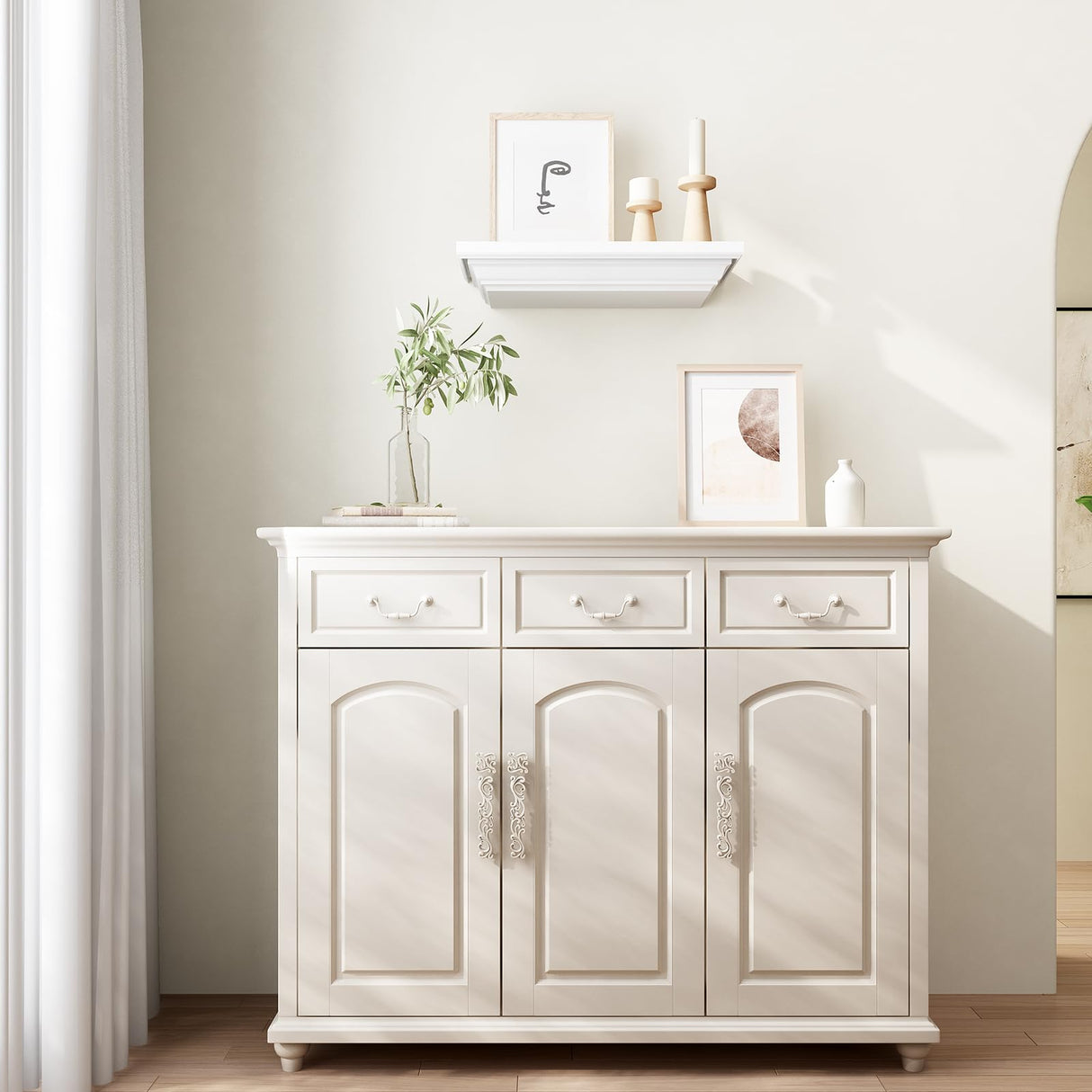 JOLLYMER Concealment Gun Shelf with Hidden Trap Door with RFID Lock, White Floating Shelf for Living Room JOLLYMER