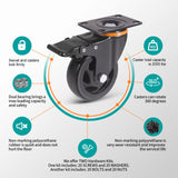 4 Inch Caster Wheels, Casters Set of 4 Heavy Duty with Brake, Polyurethane Foam No Noise Wheels, Safety Dual Locking Plate Industrial Casters, Loading 2200lbs (Two Sets Hardward Kits) ENYKE