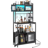 HOOBRO Bakers Rack with Storage Cabinet, 5-Tier Coffee Bar with Power Outlet and LED Lights, Industrial Microwave Oven Stand with Shelves, Kitchen Storage Shelf with Cabinet, Black BB13UDHB01 HOOBRO