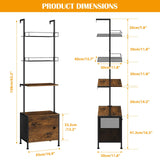 Vrisa 4 Tier Ladder Bookshelf with Drawers Wall Mounted Storage Shelves Wooden Ladder Shelf with Cabinet Display Bookcase for Living Room Bedroom Home Office Kitchen Brown Vrisa