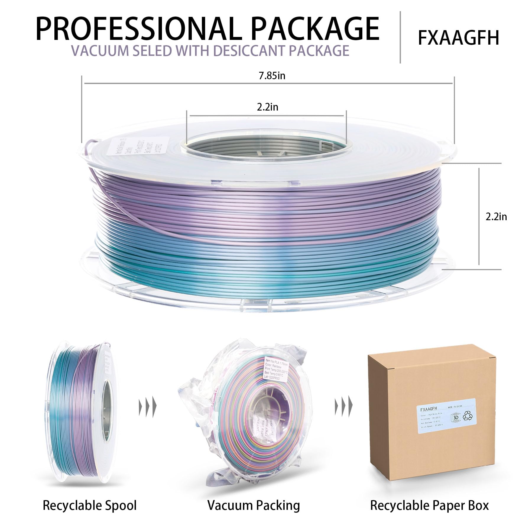 FXAAGFH 1KG 3D Printer Filament 1.75 mm Rainbow Color, Shining 3 D Print PLA Printing Filament +/-0.03mm, 2.2lbs Silk PLA - WoodArtSupply