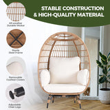 OTSUN Wicker Egg Chair, Oversized Egg Basket Chair for Living Room, Backyard, Outdoor Indoor Lounger with 4 Cushions, 440lb Capacity, Steel Frame, Ivory OTSUN