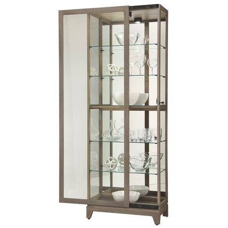 Howard Miller Gobind Curio Cabinet II - Floor Mount Grey Finish Durable Shelves & Levelers Illuminated Interior Halogen Lights Perfect for Decorative Items, Living Room Office & Room Decor Howard Miller