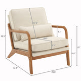 Karl home Accent Chair Mid-Century Modern Chair with Pillow Upholstered Lounge Arm Chair with Solid Wood Frame & Soft Cushion for Living Room, Bedroom, Balcony, Beige (Low Back) Karl home