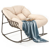 YITAHOME Rocking Papasan Chair, Outdoor Oversized Saucer Chair with Foldable Frame & Comfy Cushion, Wicker Basket Moon Chair for Patio, Porch, Bedroom (Brown+Beige) YITAHOME