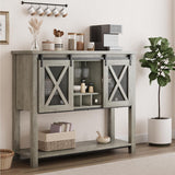 IDEALHOUSE Coffee Bar Cabinet, Console Entryway Table with Storage, Farmhouse Sideboard Buffet Cabinet with Sliding Barn Doors, Wine Liquor Cabinet with Racks for Kitchen, Hallway, Living Room, Gray IDEALHOUSE