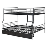 DNYN Full Over Queen Bunk Bed with Storage Drawers for Kids/Adults,Convertible Metal Bedframe w/Ladder & Safety Guardrails,No Box Spring Needed,Perfect for Dorm,Bedroom,Guest Room, Black DNYN
