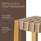 Maven Lane Emerson 26 Inch Tall Counter Height Backless Saddle Barstool in Weathered Natural Wood Finish with Avanti Bone Vegan Leather Seat Maven Lane