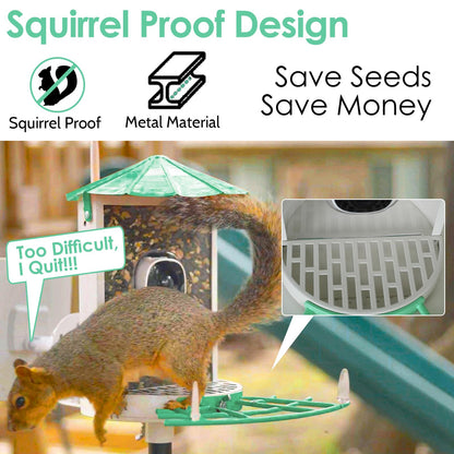 Birdkiss Bird Feeder Camera Smart: Wireless Bird House with Solar Panel - Motion Activated & Watching HD Bird Video - Metal Squirrel Proof Birdfeeder - WoodArtSupply