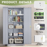 Incbruce 72” Metal Storage Cabinet, Tall Locking Steel Storage Cabinet with 2 Doors and 4 Adjustable Shelves,Lockable Storage Cabinet for Home, Office, Warehouse（Grey） Incbruce