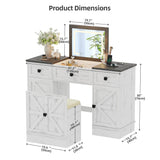 JDPAG Farmhouse Vanity Desk with Flip Top Mirror and Lights, Makeup Vanity Table with 2 Adjustable cabinets,2 Drawers and Hidden Storage Stool, Charging Dressing Table Set for Bedroom,White JDPAG