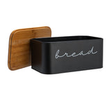 Bloomingville Metal Bin with Bamboo Lid, Black Bread Box, 11.75" L x 5.25" W x 7" H Bloomingville