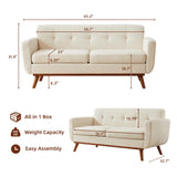 Kingfun 65.2" W Loveseat Sofa, Mid Century Modern Decor Love Seat Couches for Living Room, Button Tufted Upholstered Furniture, Solid & Easy to Install Small Couch for Bedroom Office Apartment, Beige Kingfun