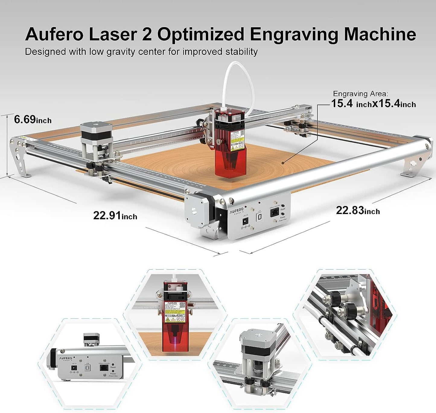 Aufero 2 Laser Engraver, 5W Long Focus Diode Laser Engraver, Laser Wood Cutter and Engraver Machine, 15.7x15.7 inch Engraving Area, Beginner-Friendly Laser Engraving Machine - WoodArtSupply