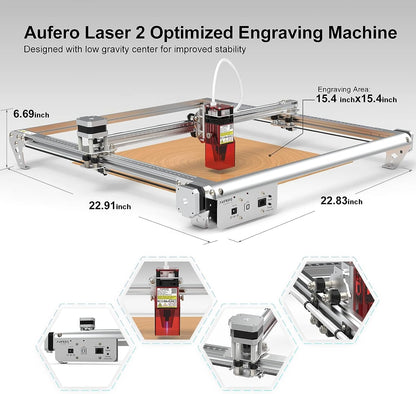 Aufero 2 Laser Engraver, 5W Long Focus Diode Laser Engraver, Laser Wood Cutter and Engraver Machine, 15.7x15.7 inch Engraving Area, Beginner-Friendly Laser Engraving Machine - WoodArtSupply