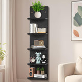 5 Tier White Floating Shelves with Light LED Wall Mount Vertical Lack Shelf with LED Wall Decor Shelves for Bedroom Living Rooms Bathroom Book Gaming Shelves Black BEARUT