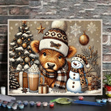 Axquilon Christmas Paint by Numbers Kit for Adults Beginner-Highland Cow Adult Paint by Number Kits on Canvas, Easy Adults' Paint-by-Number Kits for Gift Home Wall Decor 20x16in Axquilon