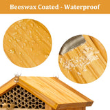 Mason Bee House - Wax Coated Waterproof Hotel for The Garden, Natural Handmade Wooden Home, Attracts Peaceful Pollinators, Native Habitat POLLIBEE