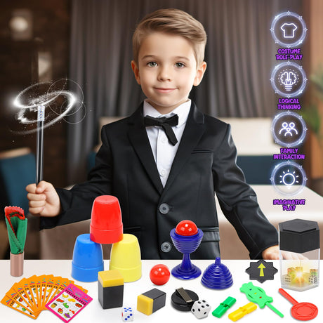 Skirfy Magic Kit-Magic Tricks for Kids Ages 6-8,75+ Magic Kit for Kids 8-12 with Flattern The Dice,Acacia Rabbit, for Kids Boys Girls Skirfy