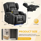IPKIG Power Recliner Chair with Massage and Heat, Electric Recliner for Living Room, Home Theater, Bedroom, with LED Lights, USB Charger, Cup Holders, Side Pockets & Lumbar Pillow (1, Black) IPKIG