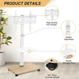 Hellsehen Rolling TV Stand for 32-70 Inch Flat Curved LED LCD OLED Screens up to 100lbs Height Adjustable Mobile TV Cart with Lockable Wheels & Laptop Shelf for Bedroom Outdoor Office Small Dorm White Hellsehen