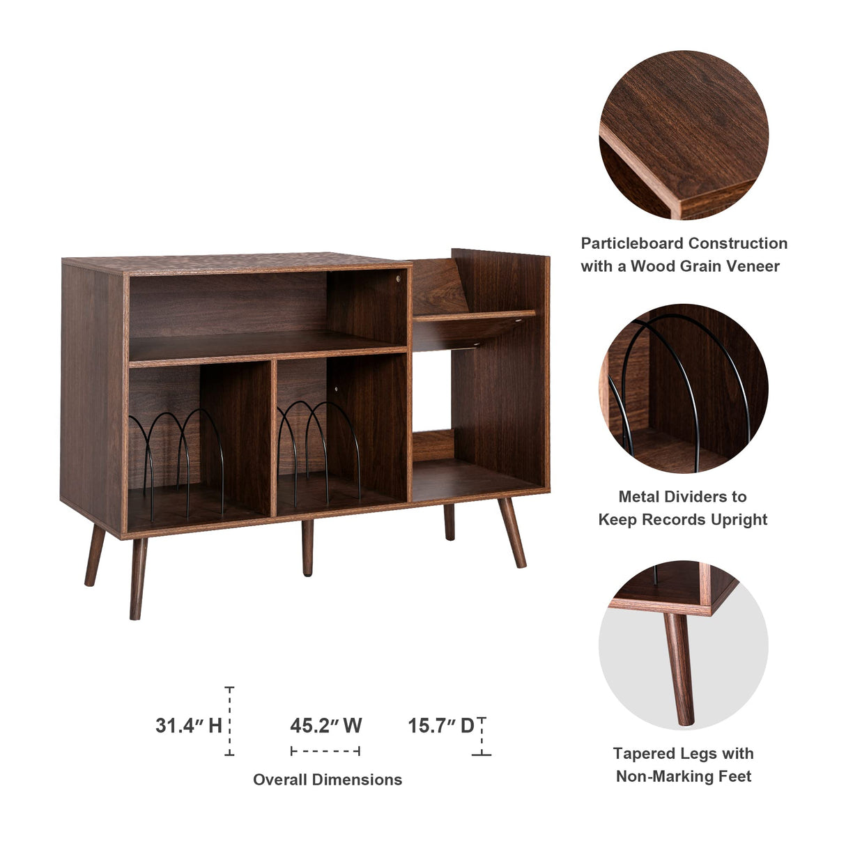 QHITTY Record Player Stand, Mid-Century Modern Vinyl Record Storage Cabinet Table with Wood Legs, Turntable Stand Record Holder Holds Up to 300 Albums for Living Room, Bedroom QHITTY