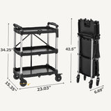 DWVO 350 LBS Foldable Utility Cart, Folding Utility Cart on Wheels, Folding Service Cart Collapsible Utility Cart with Wheels, Collapsible Rolling Cart with Locking for Garage Home Restaurant DWVO