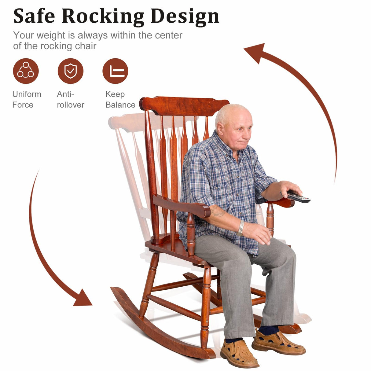 Outvita Outdoor Rocking Chair, Solid Wooden Frame High Back Rocker, All Weather Lounge Chair for Indoor, Garden, Patio, Balcony, Backyard Porch Rocker (1, Natural) Outvita