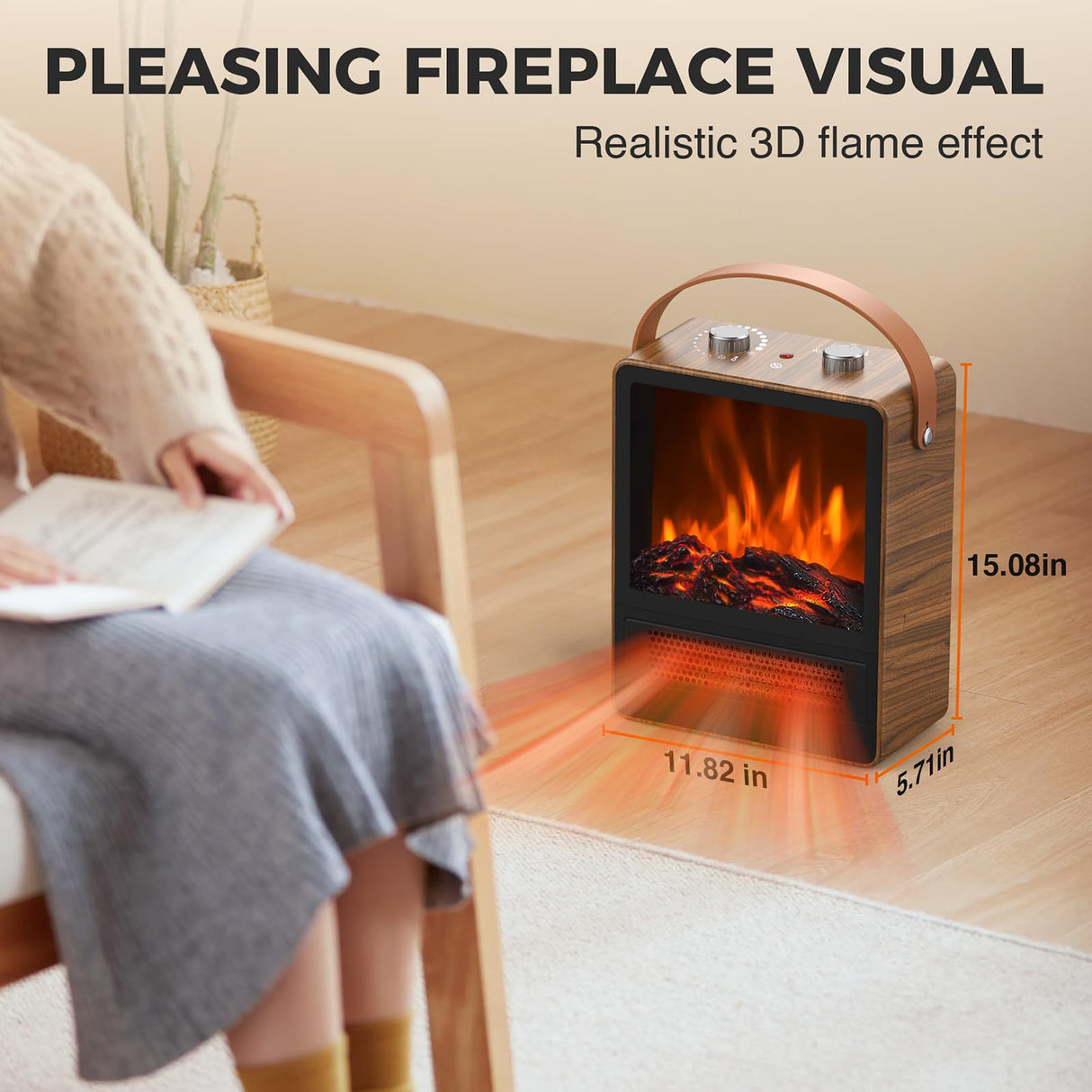 Electric Fireplace Heater for Indoor Use, 1500W/750W Space Heater Fireplace with 3D LED Flame, Double Safety Protection, Portable Fireplace Heater for Home Office Christmas Decoration Alpaca