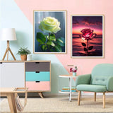 HSENJT Rose Diamond Art Painting Kits for Adults Beginners,Flowers DIY 5D Diamond Art Kits,Beach Diamond Art Painting for Home Wall Decor (30x40cm/11.8X15.7inch) HSENJT