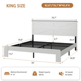 PAUKIN King Size Farmhouse Wooden Bed Frame with Headboard, Boho Platform Bedframe Sturdy Metal Slats Support, Spring Needed, Noisy Free, Easy Assembly (King, White) PAUKIN