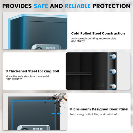 3.0 Cuft Safe Box, Home Safe Fireproof Waterproof, Security Digital Safe Box with Electronic Keypad, Spare Key, Smart Alert, Mute Mode, Anti-Theft Fireproof Safe for Document Money Valuable FOWORE
