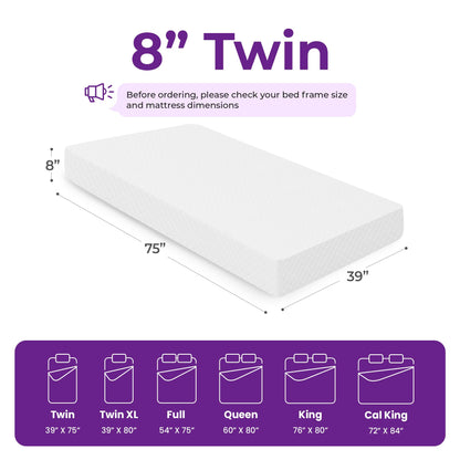 GAESTE 8 Inch Twin Cooling Gel Memory Foam Mattress for Cool Sleep Medium Firm CertiPUR-US Certified Mattress in a Box Pressure Relief Removable Cover No Fiberglass (Twin, 8 in)