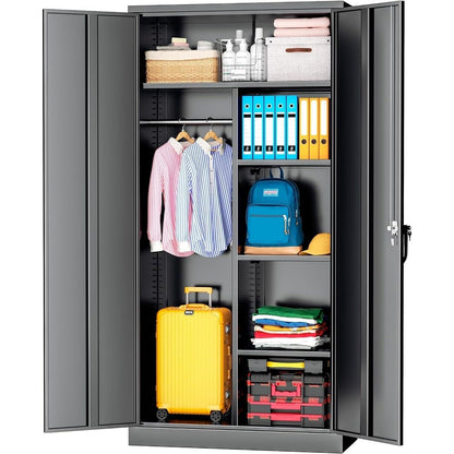 Bed Bath & Beyond 72" Lockable Metal Wardrobe Armoire Closest Storage Cabinet with Adjustable Shelves and Hanging Rod Black