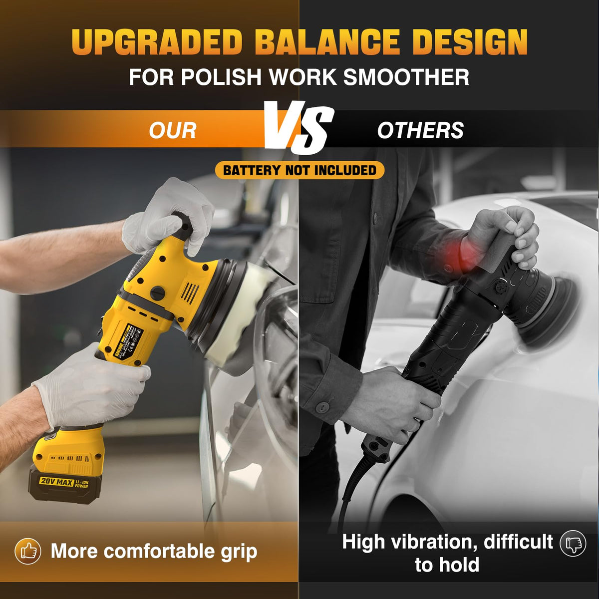 VERVEWAVE Cordless Buffer Polisher Kit for Dewalt 20V Battery (No Battery), 6-Inch Orbital Car Polisher Variable Speed 1800—5500 RPM, 17PCS Polishing Accessories, for Car Polishing/Waxing (Tool Only) VERVEWAVE