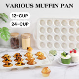 AOTASO Regular 12 Cup and Mini 24 Cup Nonstick Cupcake Pan Set Silicone Muffin Pan for Baking Silicone Cupcake Mold with Metal Reinforced Frame BPA Free (2 Pcs, Cream) AOTASO