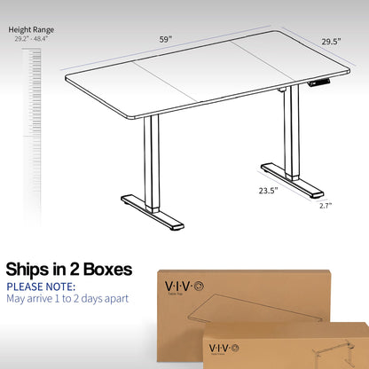 VIVO Electric Height Adjustable 60 x 30 inch Memory Stand Up Desk, Black Table Top, Black Frame, Standing Workstation with Preset Controller, 1B